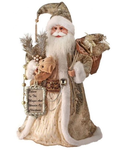Fabric/Resin Gold & Ivory Santa